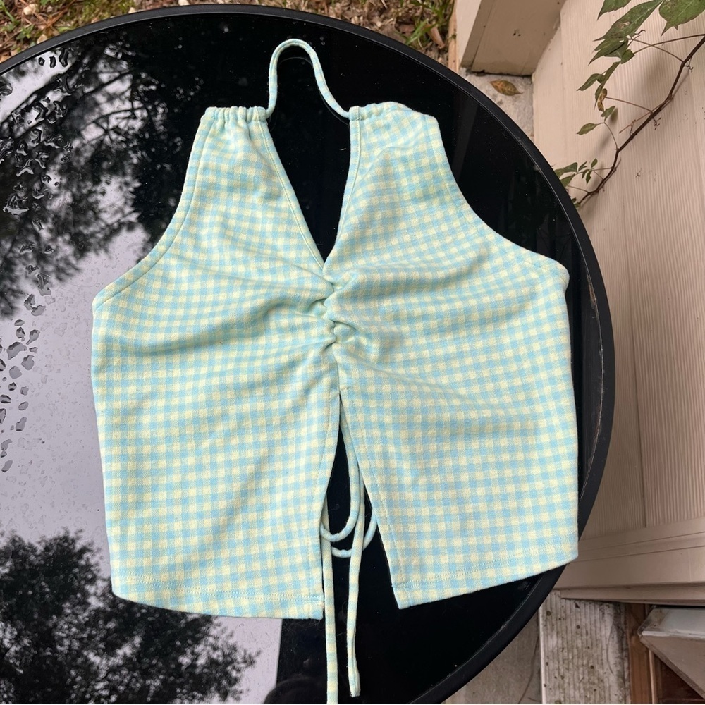 Elodie Checkered Halter Top in Blue and Yellow